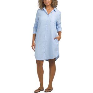 C&C CALIFORNIA Linen Blend Cross Dye Shirt Mini Dress